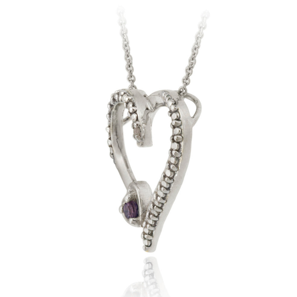 Sterling Silver Amethyst & Diamond Accent Open Heart Pendant-2