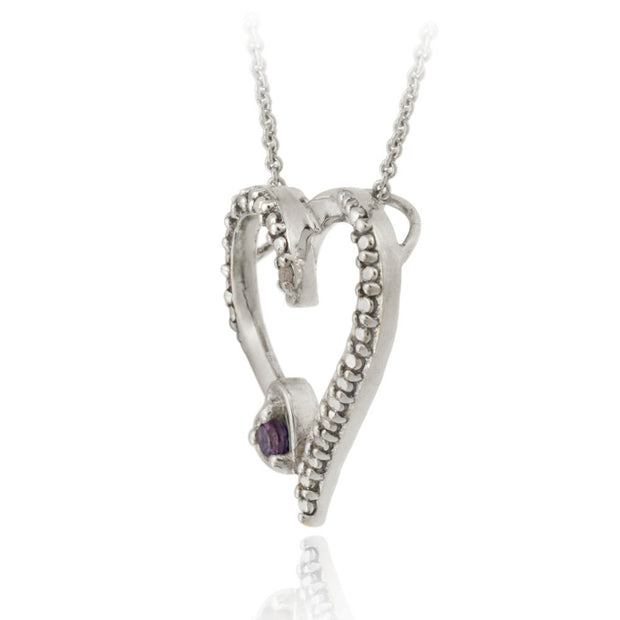 Sterling Silver Amethyst & Diamond Accent Open Heart Pendant