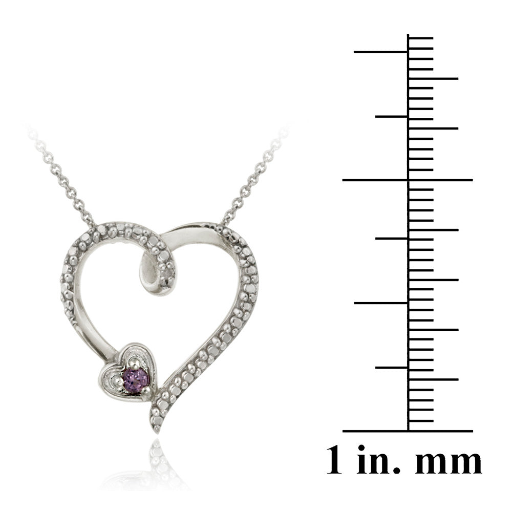 Sterling Silver Amethyst & Diamond Accent Open Heart Pendant-3