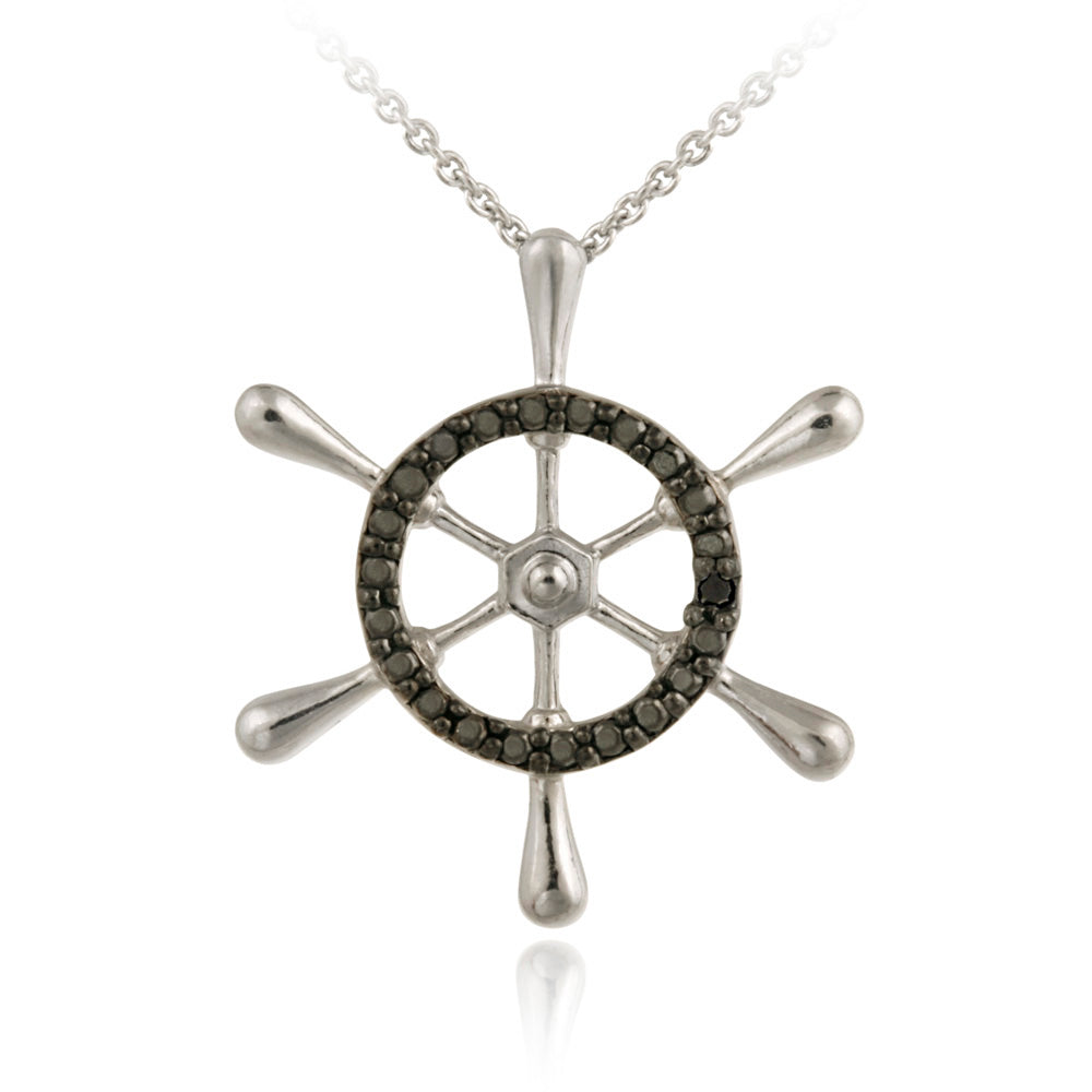 Sterling Silver Black Diamond Accent Anchor Pendant