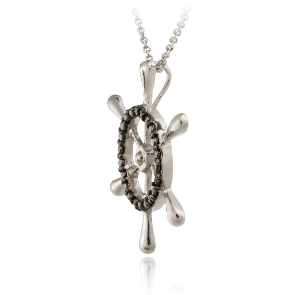 Sterling Silver Black Diamond Accent Anchor Pendant-2