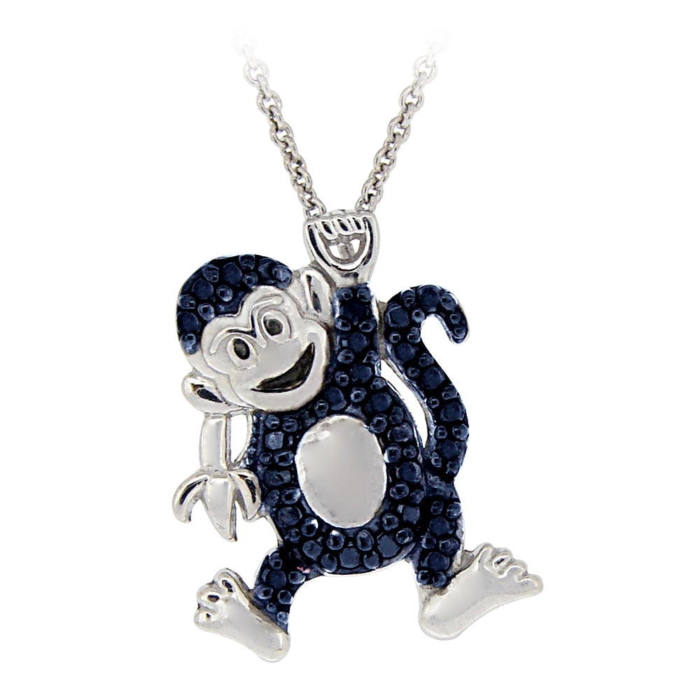 Sterling Silver Blue Diamond Accent Monkey Pendant