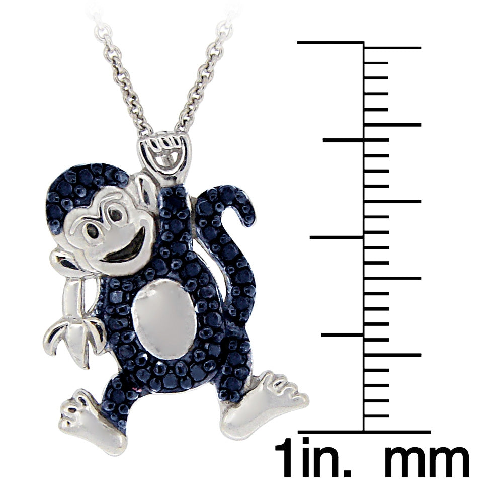 Sterling Silver Blue Diamond Accent Monkey Pendant-2