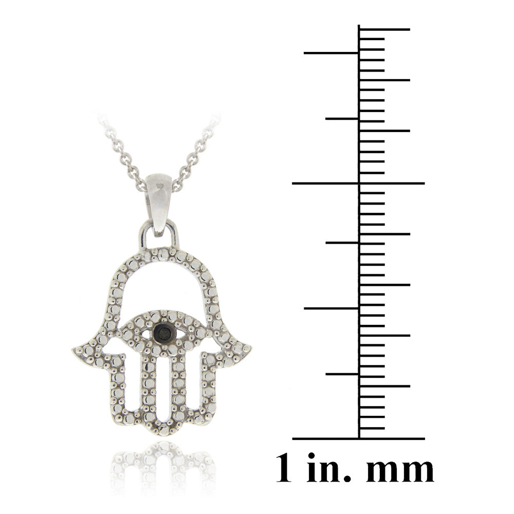 Sterling Silver Black Diamond Accent Hamsa-Evil Eye Pendant-3