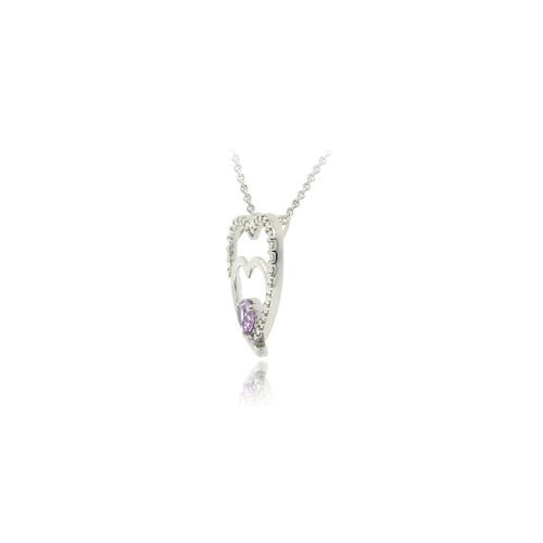 Sterling Silver Amethyst & Diamond Accent Double Open Heart Pendant-2