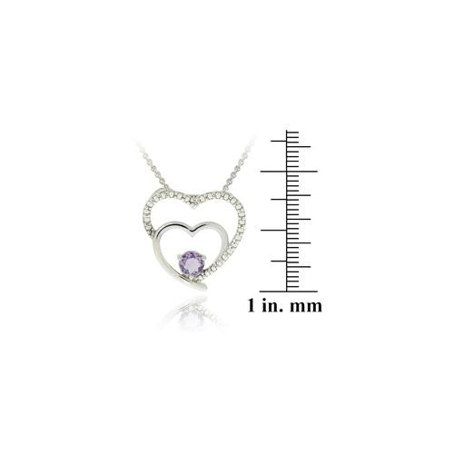 Sterling Silver Amethyst & Diamond Accent Double Open Heart Pendant