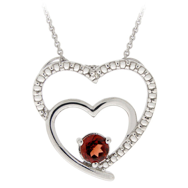 Sterling Silver Garnet & Diamond Accent Double Open Heart Pendant
