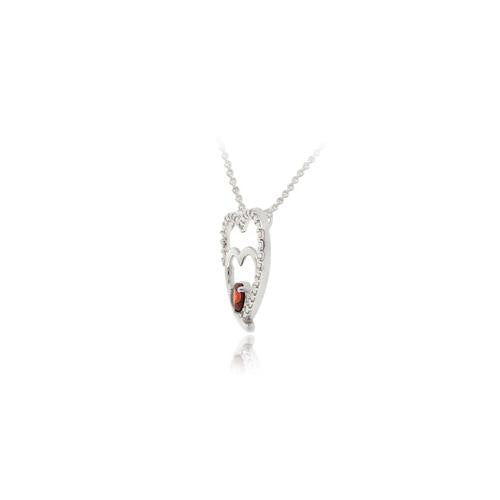 Sterling Silver Garnet & Diamond Accent Double Open Heart Pendant-2