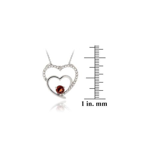 Sterling Silver Garnet & Diamond Accent Double Open Heart Pendant-3