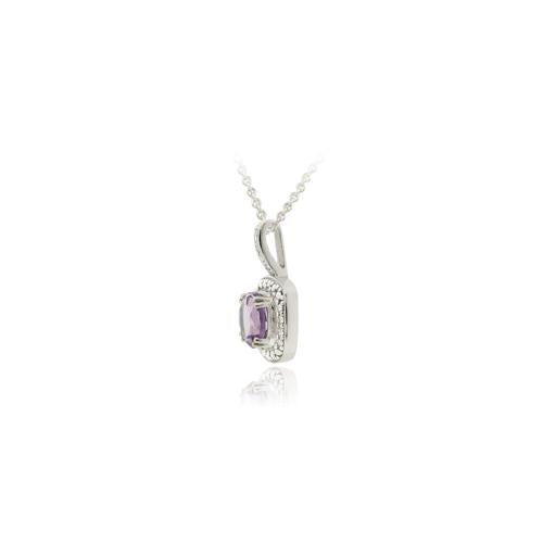 Sterling Silver Amethyst & Diamond Accent Square Pendant-2
