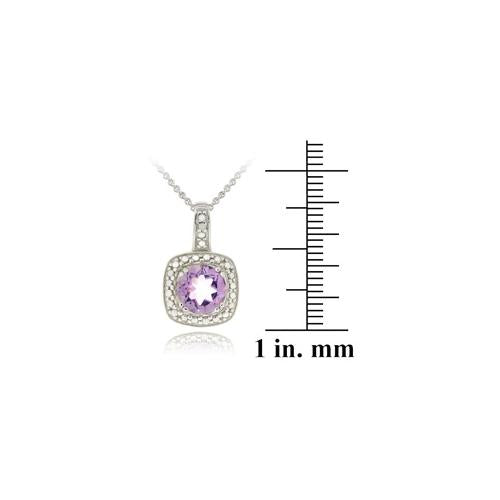 Sterling Silver Amethyst & Diamond Accent Square Pendant-3
