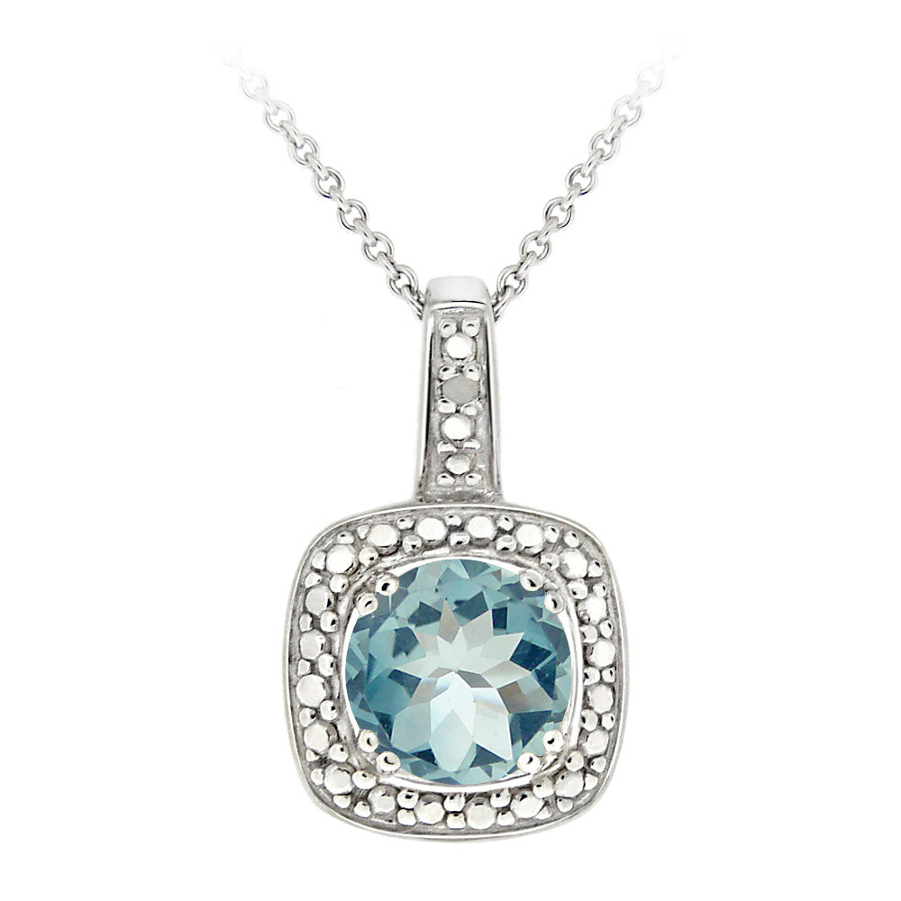 Sterling Silver Blue Topaz & Diamond Accent Square Pendant, 18"