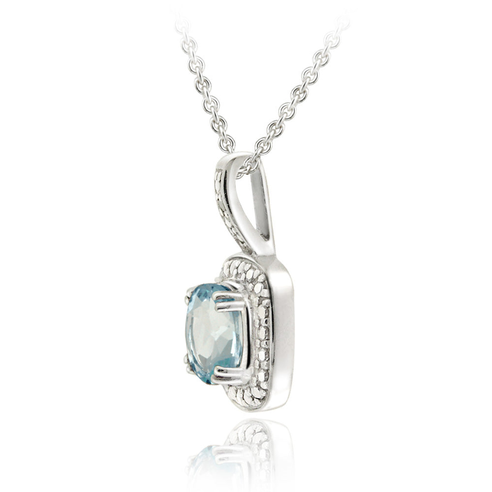 Sterling Silver Blue Topaz & Diamond Accent Square Pendant, 18"-2
