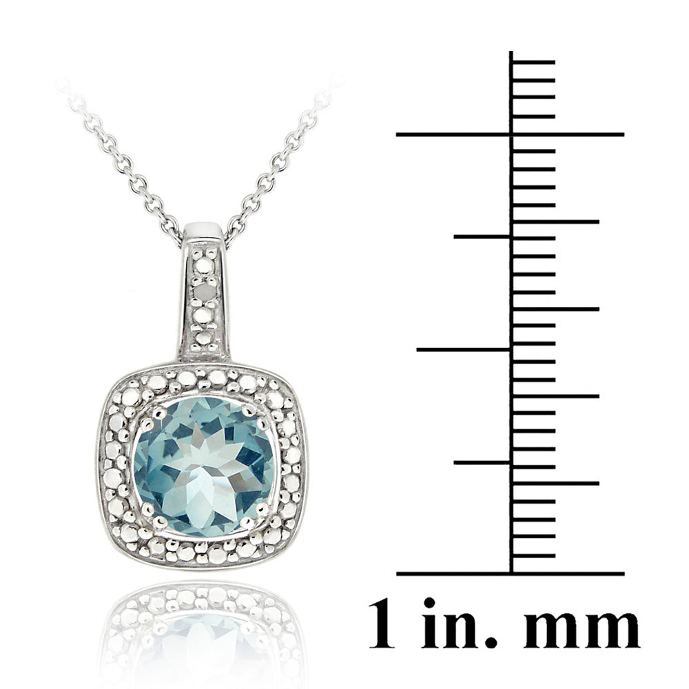 Sterling Silver Blue Topaz & Diamond Accent Square Pendant, 18"-3
