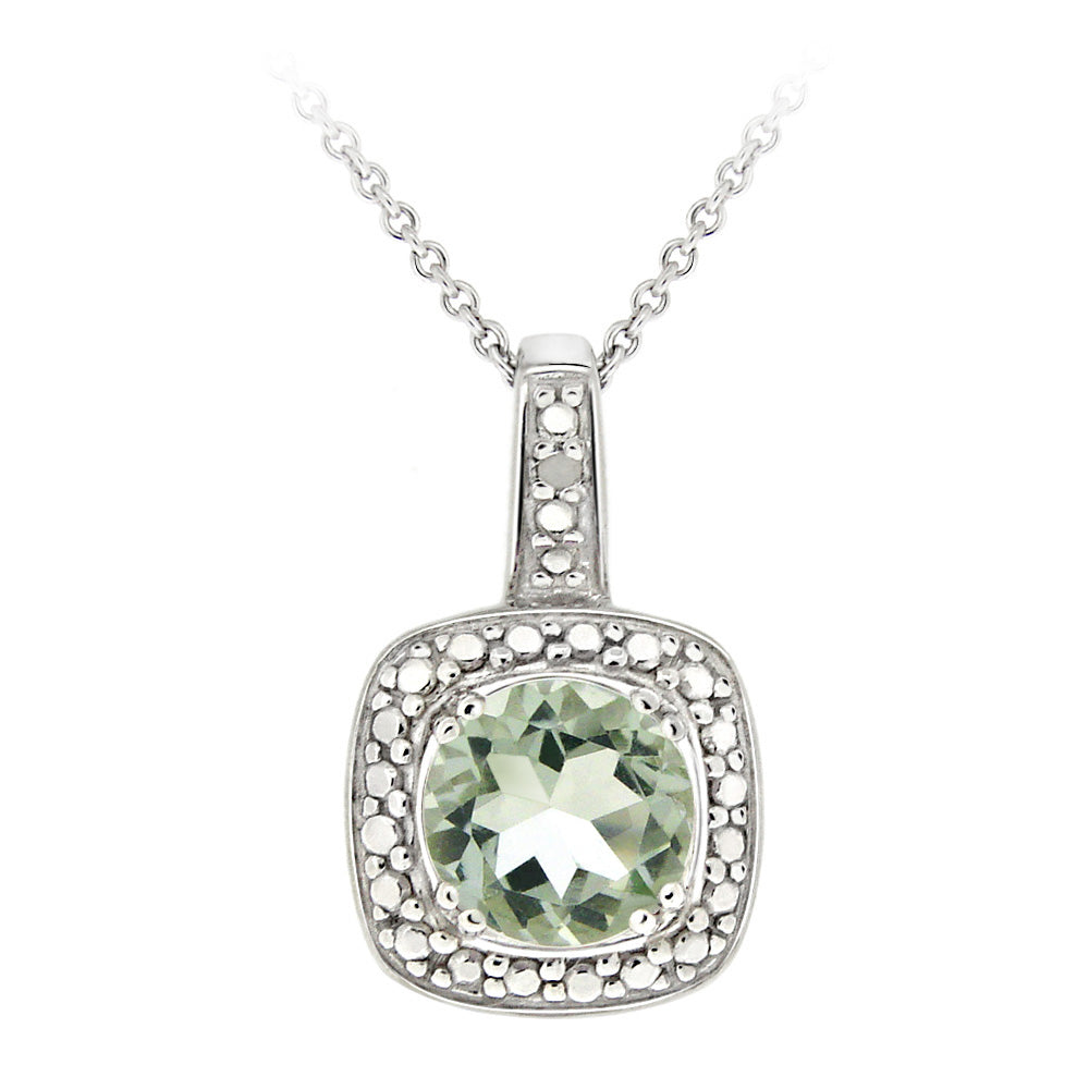 Sterling Silver Green Amethyst & Diamond Accent Square Pendant, 18"