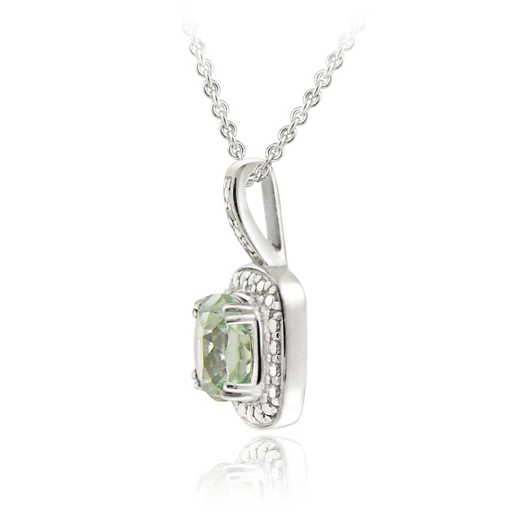Sterling Silver Green Amethyst & Diamond Accent Square Pendant, 18"-2