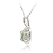 Sterling Silver Green Amethyst & Diamond Accent Square Pendant, 18"