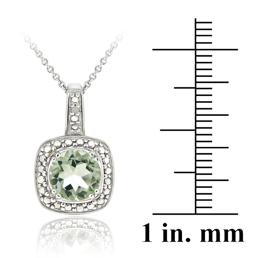 Sterling Silver Green Amethyst & Diamond Accent Square Pendant, 18"-3