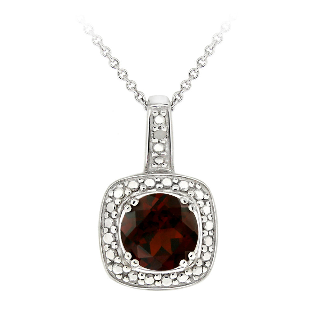 Sterling Silver Garnet & Diamond Accent Square Pendant, 18"