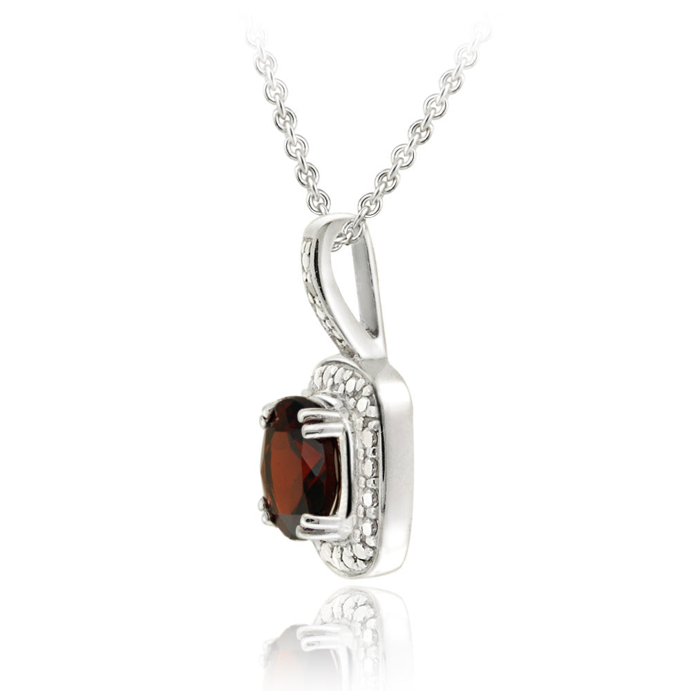 Sterling Silver Garnet & Diamond Accent Square Pendant, 18"-2