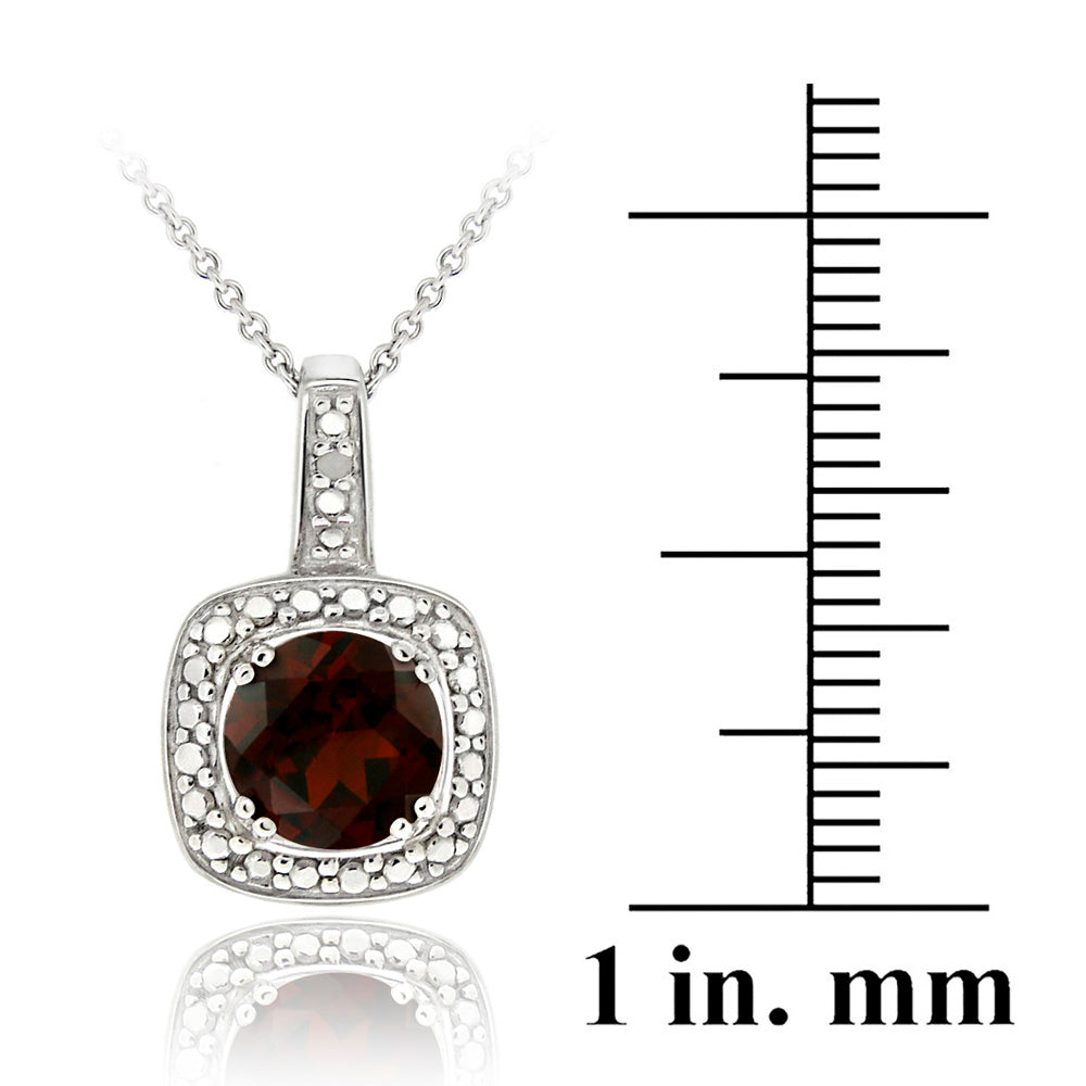 Sterling Silver Garnet & Diamond Accent Square Pendant, 18"-3