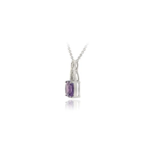 Sterling Silver 4.55ct TGW Amethyst & Diamond Accent Square Twist Pendant-2