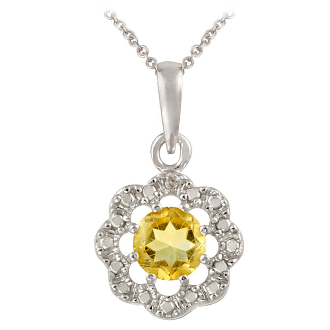 Sterling Silver Citrine & Diamond Accent Flower Pendant