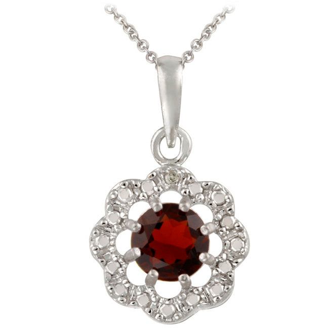 Sterling Silver Garnet & Diamond Accent Flower Pendant