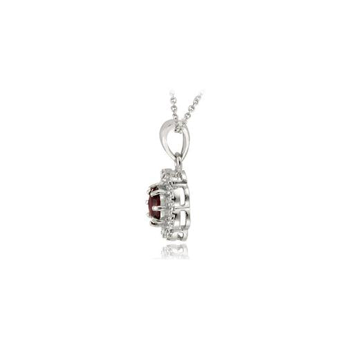 Sterling Silver Garnet & Diamond Accent Flower Pendant-2
