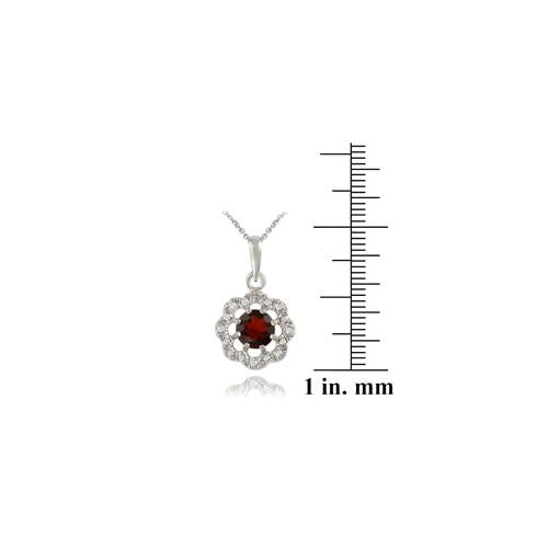 Sterling Silver Garnet & Diamond Accent Flower Pendant-3