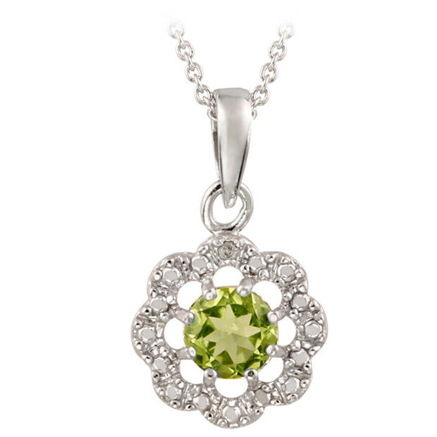 Sterling Silver Peridot & Diamond Accent Flower Pendant