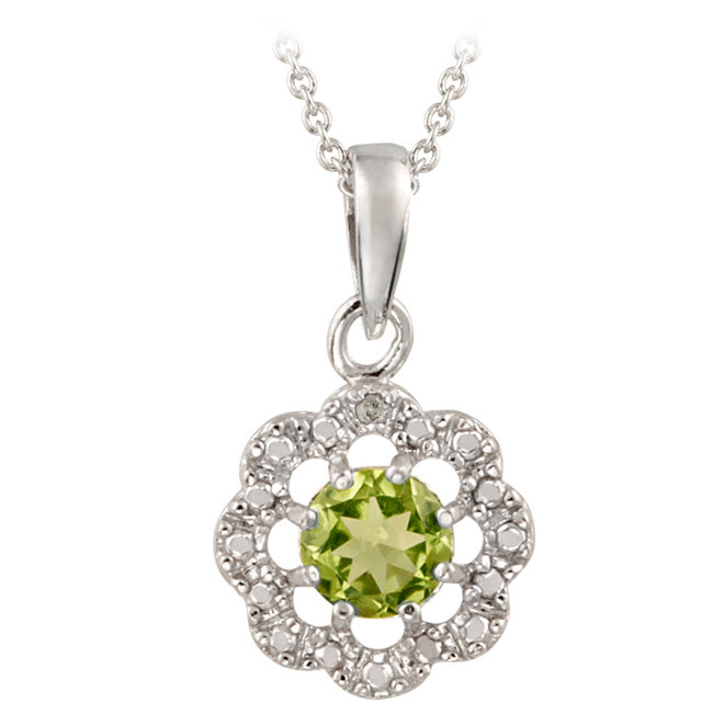 Sterling Silver Peridot & Diamond Accent Flower Pendant