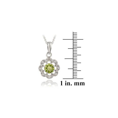 Sterling Silver Peridot & Diamond Accent Flower Pendant-3