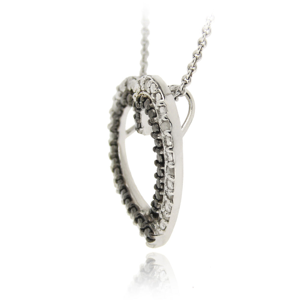 Sterling Silver 1/8CT TDW Black & White Diamond Heart Pendant-2