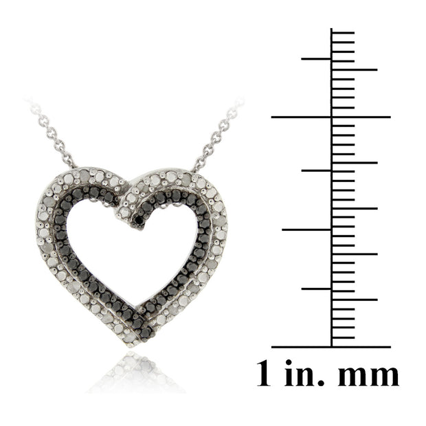 Sterling Silver 1/8CT TDW Black & White Diamond Heart Pendant