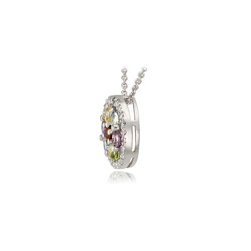 Sterling Silver Multi Gemstone & Diamond Accent Flower Pendant-2