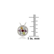 Sterling Silver Multi Gemstone & Diamond Accent Flower Pendant