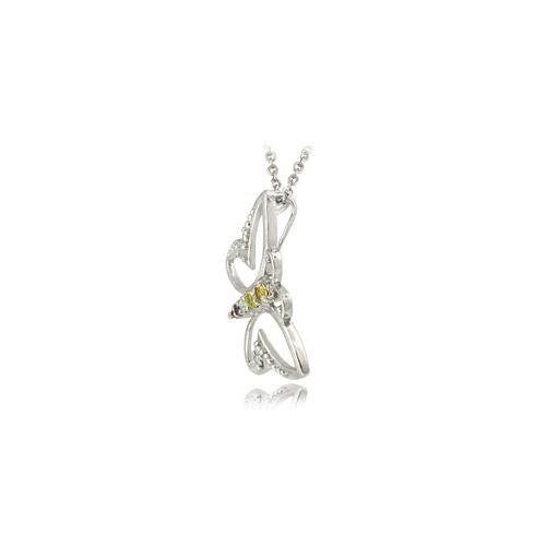 Sterling Silver Multi Gemstone & Diamond Accent Open Butterfly Pendant-2