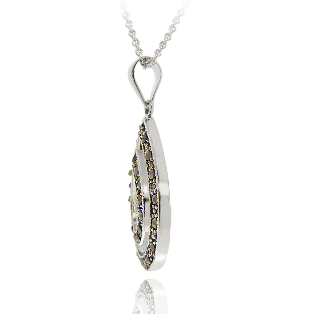 Sterling Silver Marcasite Double Teardrop Pendant-2