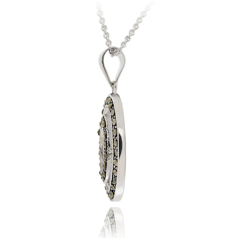 Sterling Silver Marcasite Double Oval Pendant-2