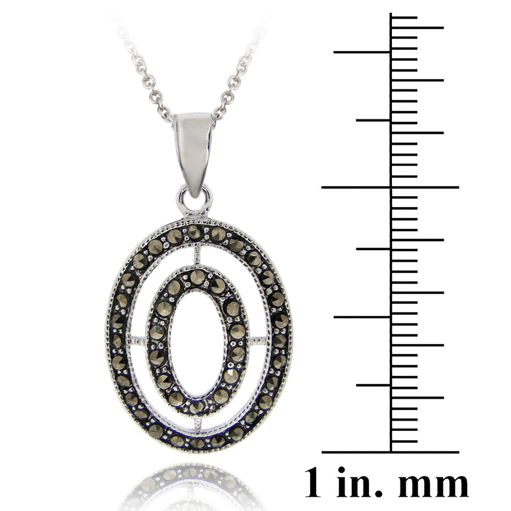 Sterling Silver Marcasite Double Oval Pendant-3