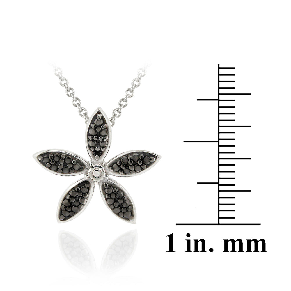 Sterling Silver Black Diamond Accent Flower Pendant-3