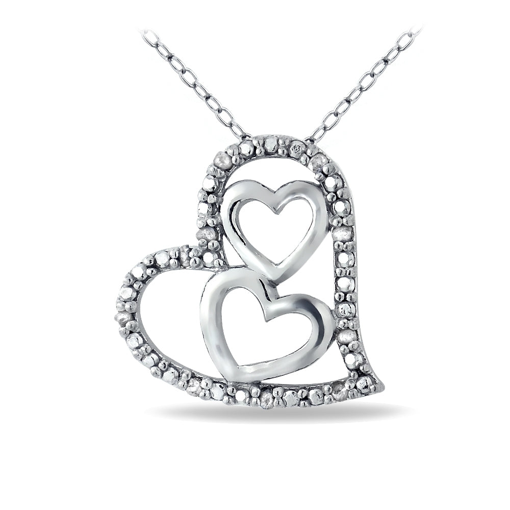 Sterling Silver 1/10 ct Diamond Triple Heart Necklace