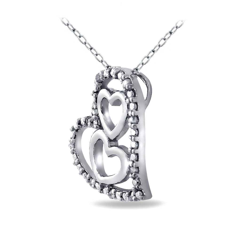 Sterling Silver 1/10 ct Diamond Triple Heart Necklace-2