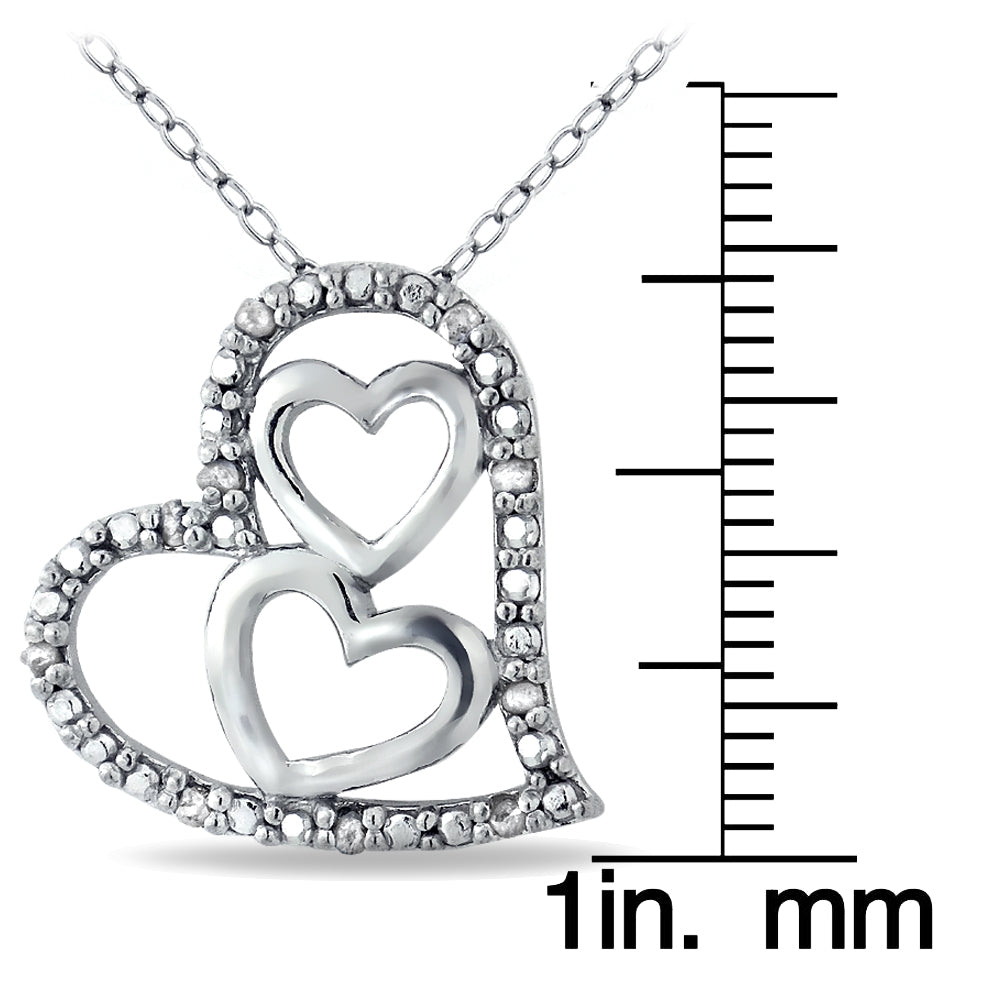 Sterling Silver 1/10 ct Diamond Triple Heart Necklace-3
