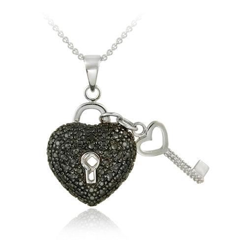 Sterling Silver Black Diamond Accent Heart & Key Necklace, 18"-2