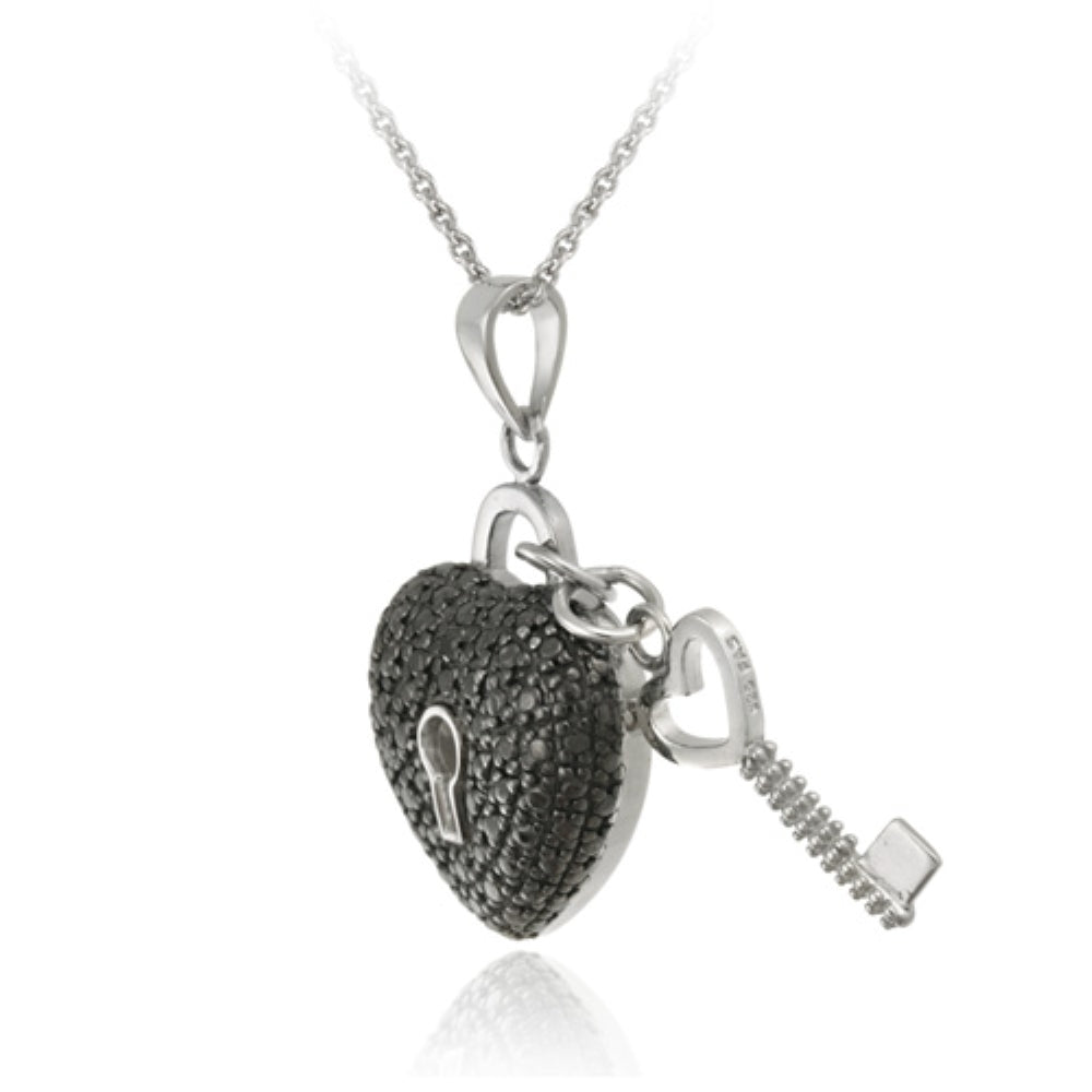 Sterling Silver Black Diamond Accent Heart & Key Necklace, 18"-3