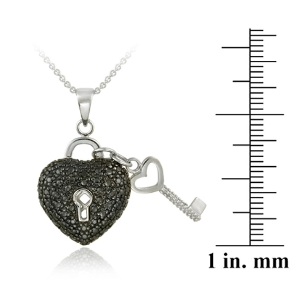 Sterling Silver Black Diamond Accent Heart & Key Necklace, 18"-4