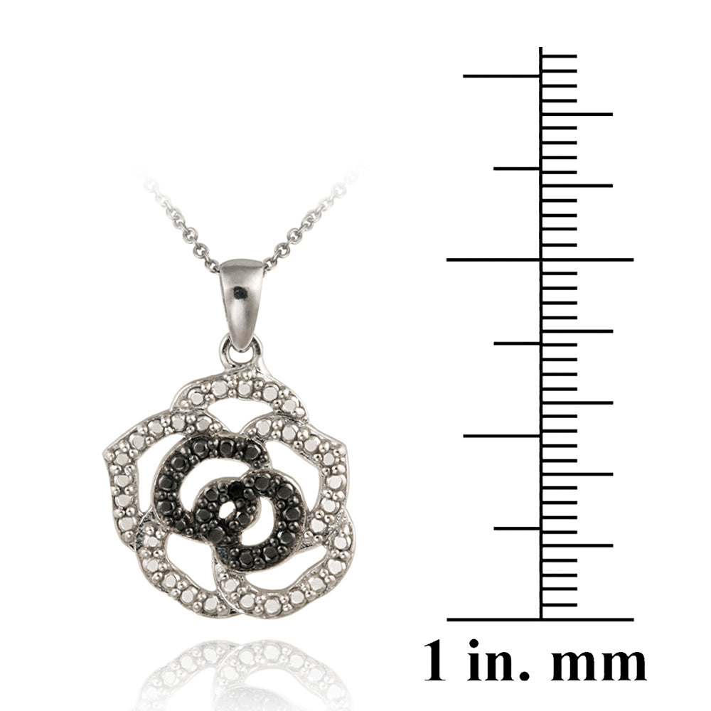 Sterling Silver Black Diamond Accent Rose Flower Pendant-3