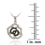 Sterling Silver Black Diamond Accent Rose Flower Pendant